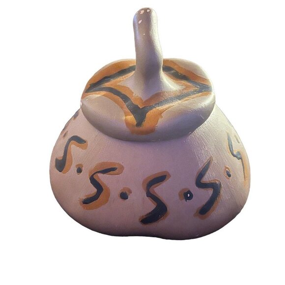 Carved Stone Soapstone Trinket Dish Round Lid Bowl Gourd Tribal Painted - Picture 6 of 9